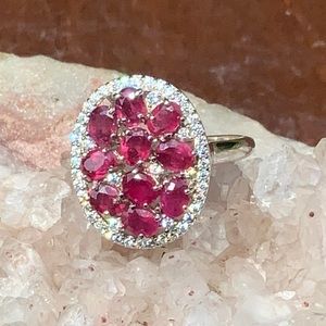 RED RUBY & SIMULATED CZ 925 STERLING SILVER RING, SIZE 8